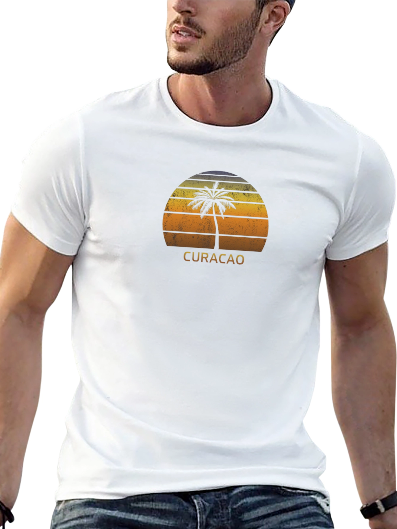 Curacao Palm Tree Sunset Graphic Tee - Black