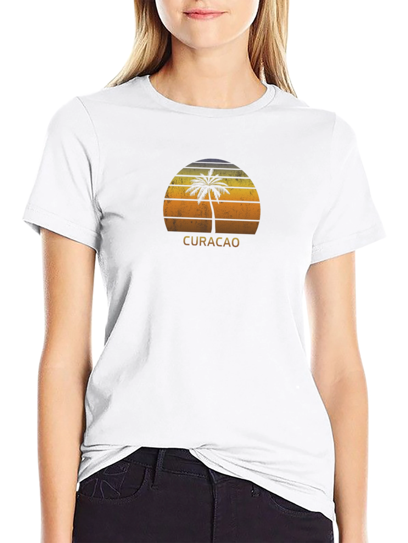 Curacao Palm Tree Sunset Graphic Tee - Black