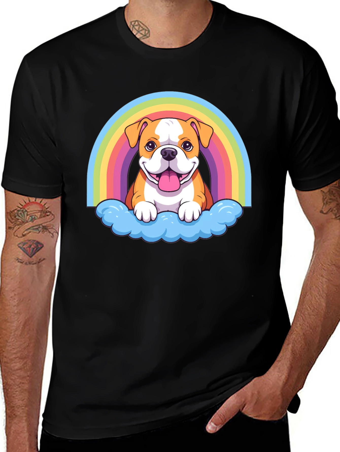 Bulldog Rainbow Cloud T-Shirt - Cute Graphic Tee