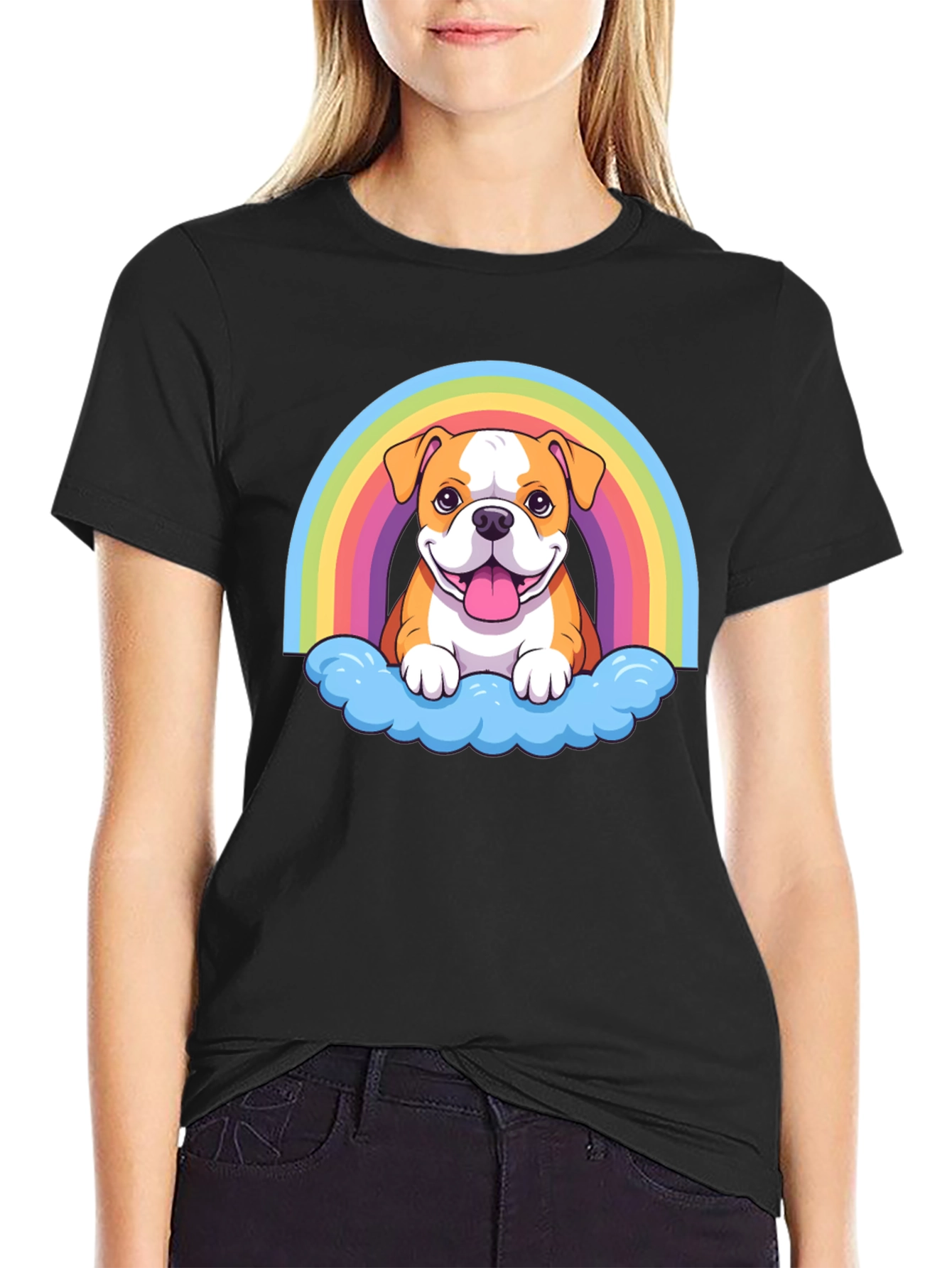Bulldog Rainbow Cloud T-Shirt - Cute Graphic Tee