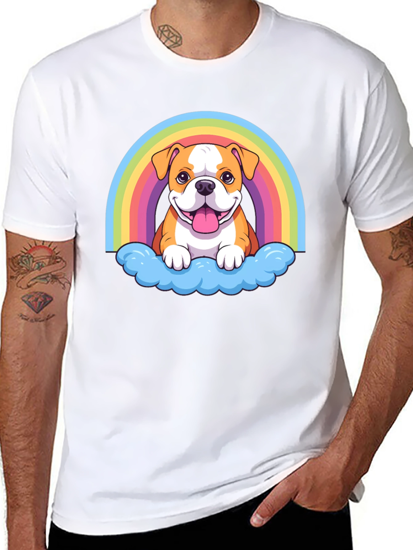 Bulldog Rainbow Cloud T-Shirt - Cute Graphic Tee