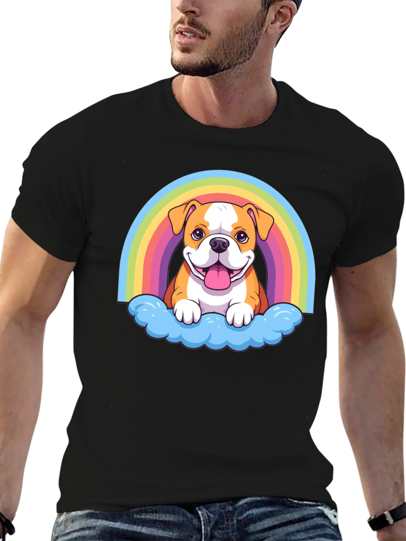 Bulldog Rainbow Cloud T-Shirt - Cute Graphic Tee