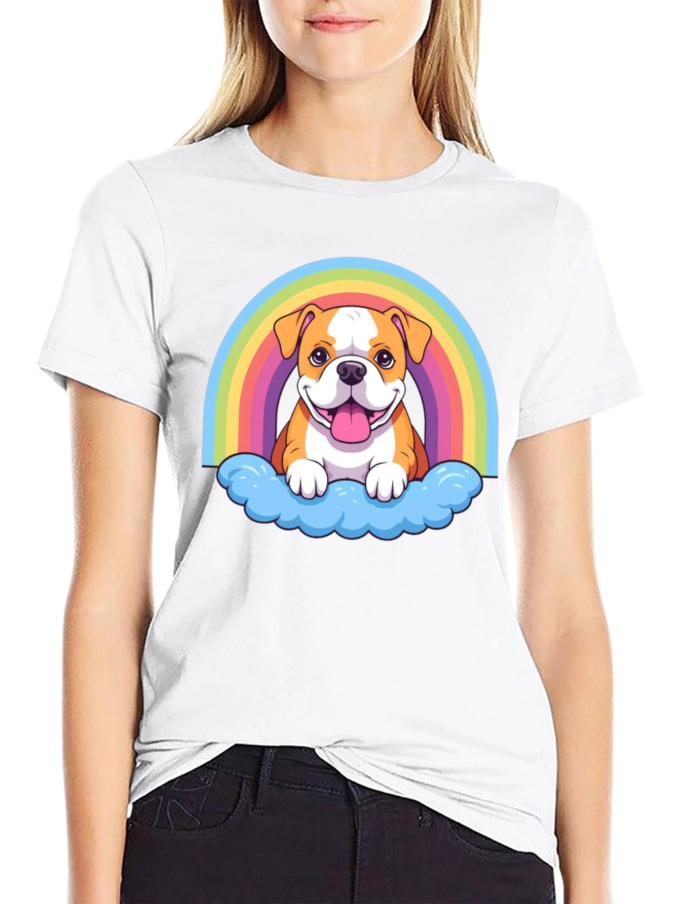 Bulldog Rainbow Cloud T-Shirt - Cute Graphic Tee