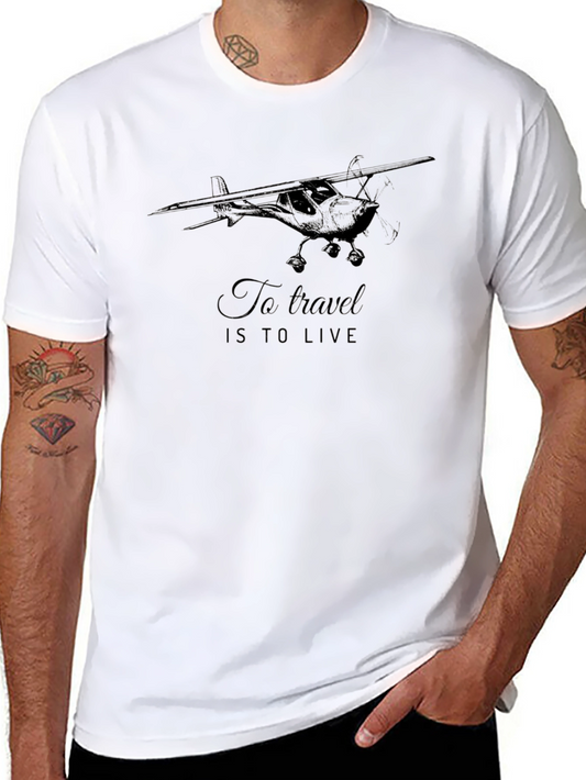 Black Travel T-Shirt: Go Travel Is To Live Airplane Graphic Tee