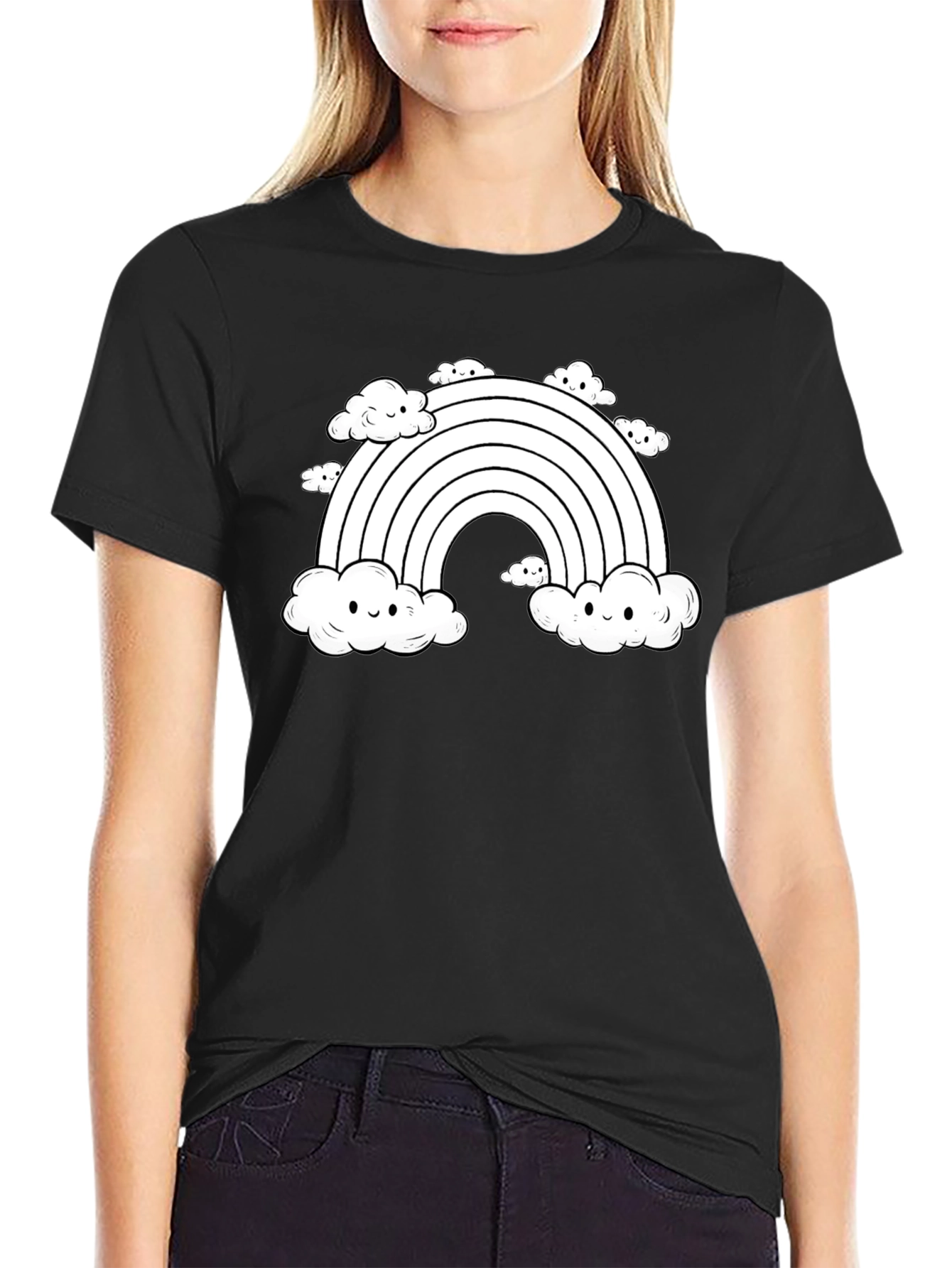 Rainbow Cloud Graphic Tee - Cute Kawaii Design