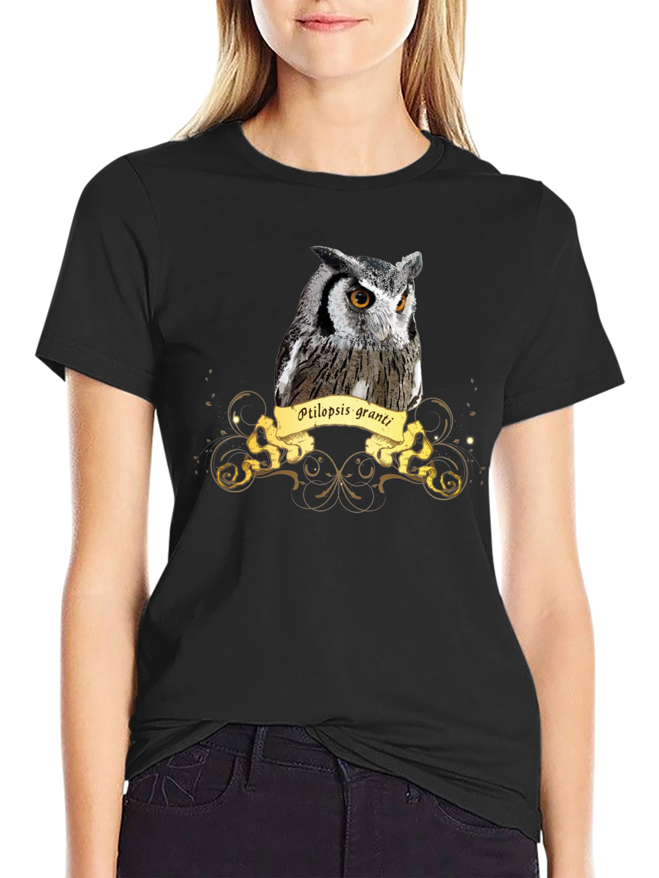 Owl Print Black T-Shirt