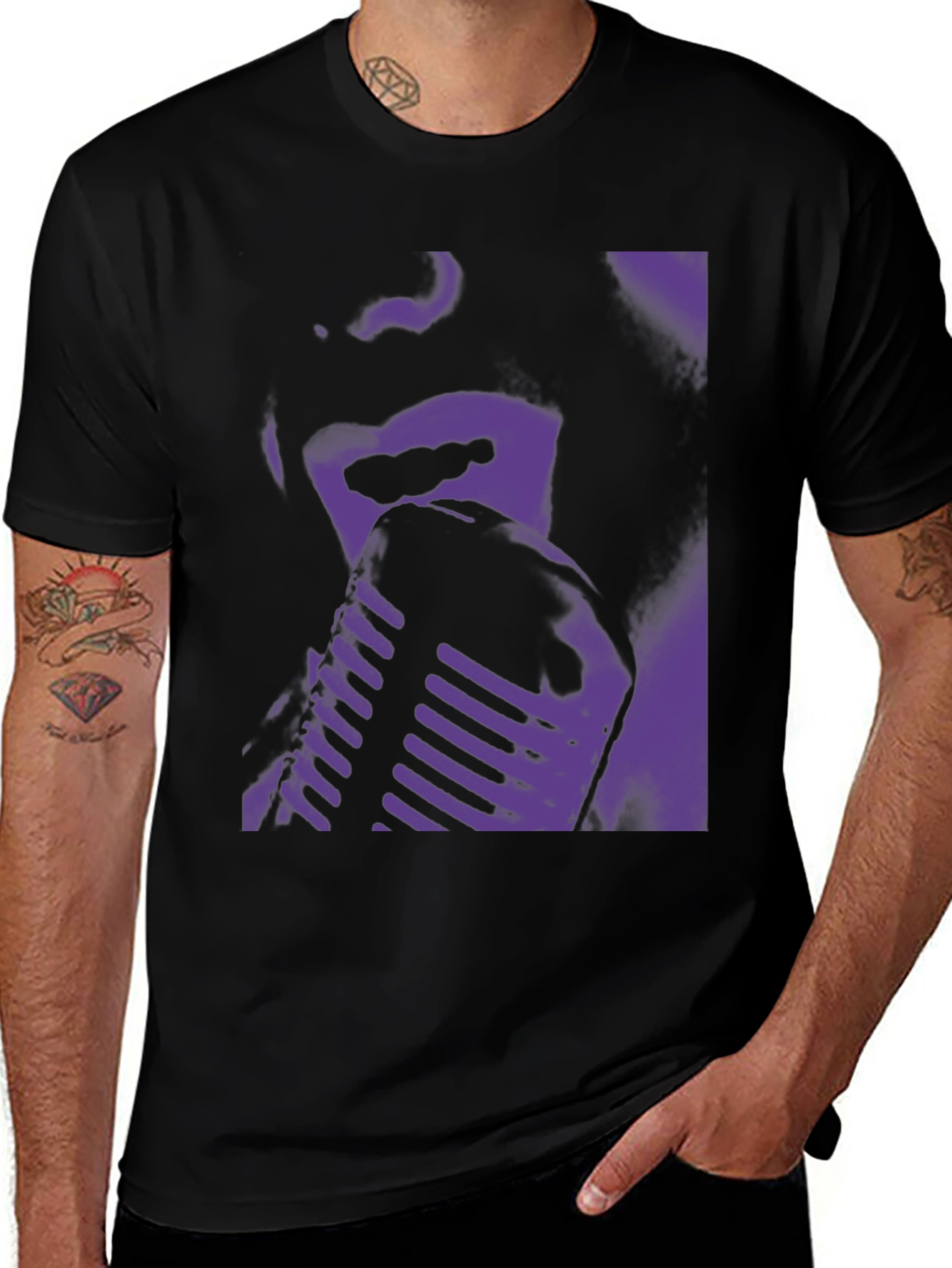 Retro Purple Microphone Graphic T-Shirt