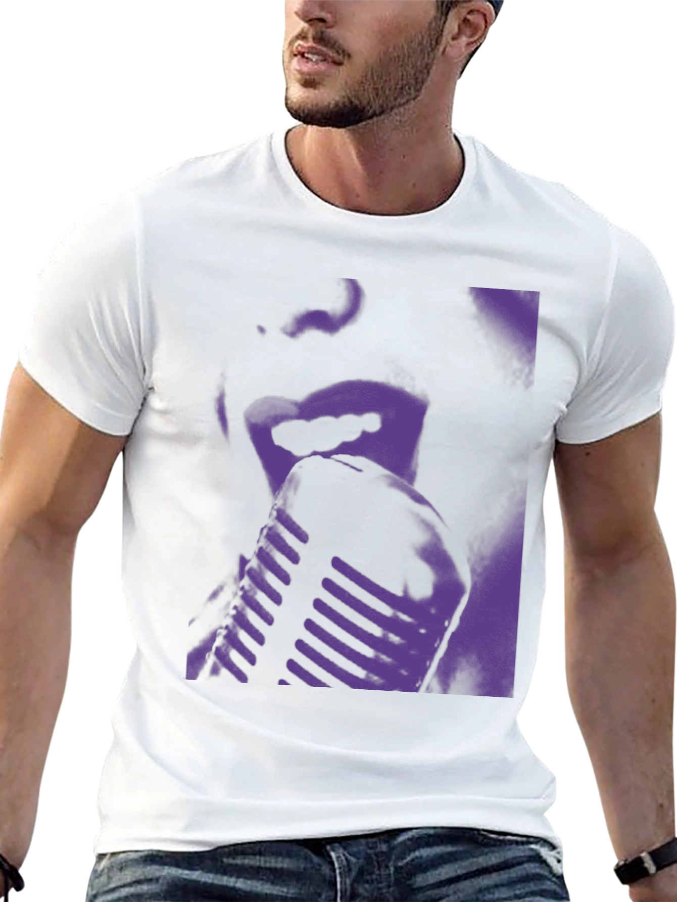 Retro Purple Microphone Graphic T-Shirt