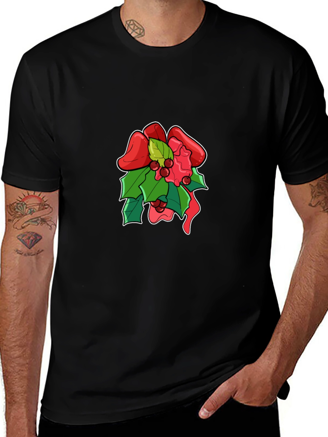 Festive Holiday Bow Graphic Tee - Black