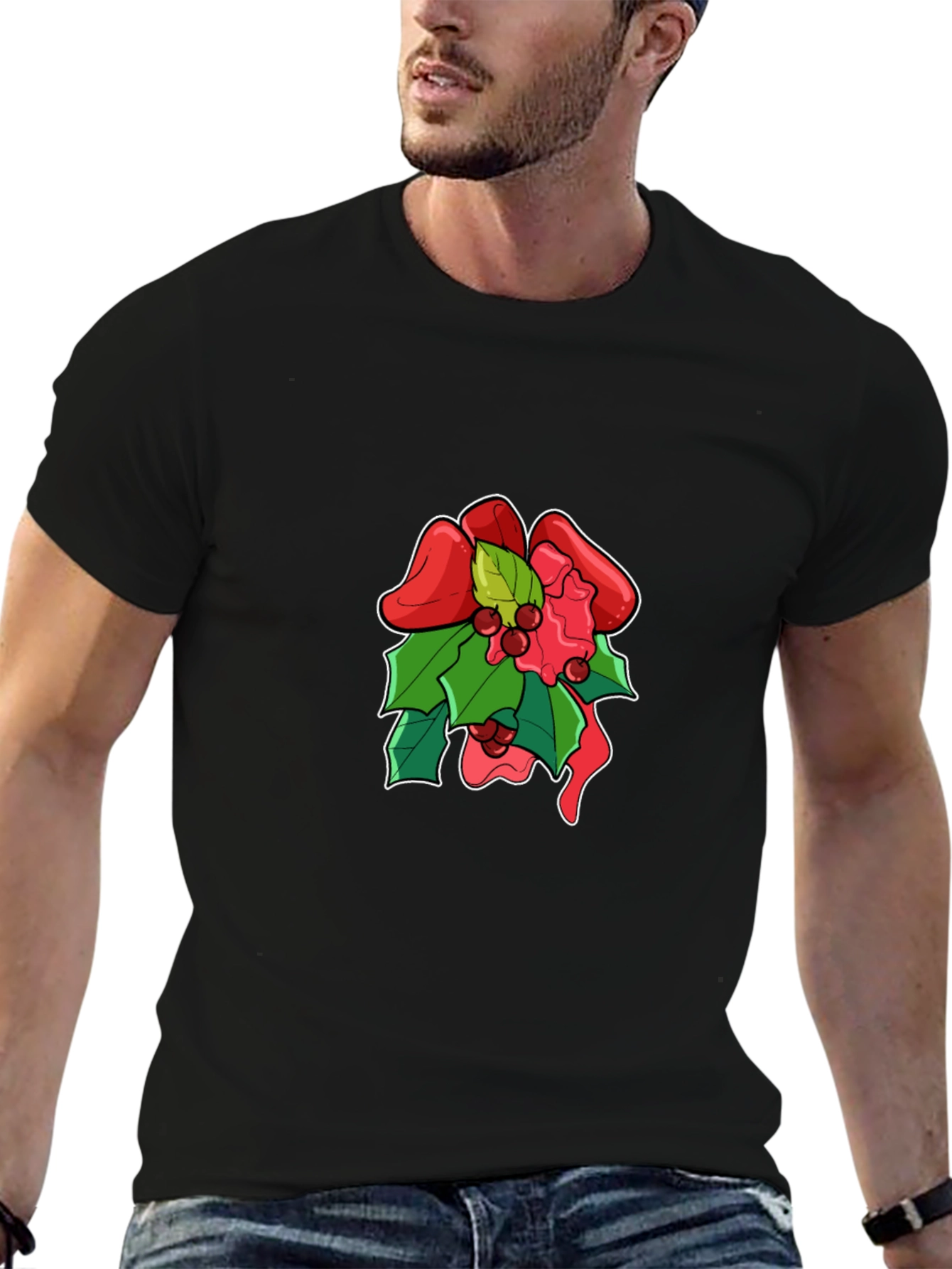 Festive Holiday Bow Graphic Tee - Black