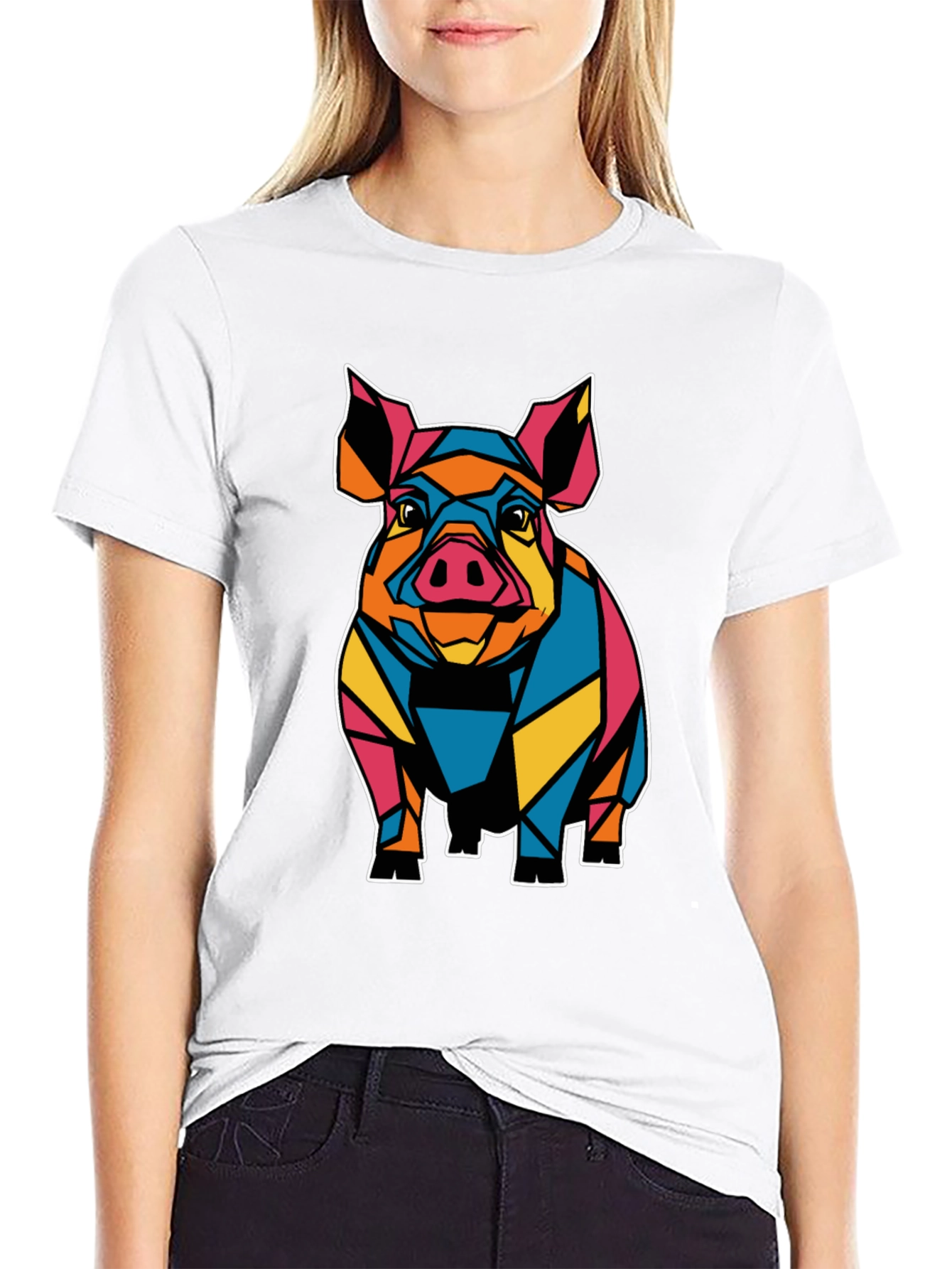 Geometric Pig Graphic Tee - Mens Black T-Shirt