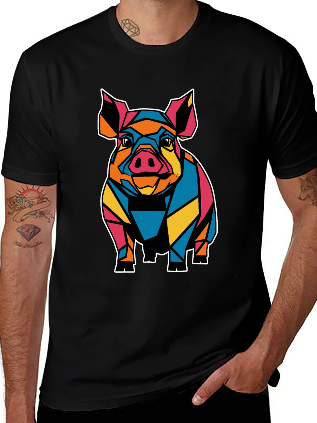 Geometric Pig Graphic Tee - Mens Black T-Shirt