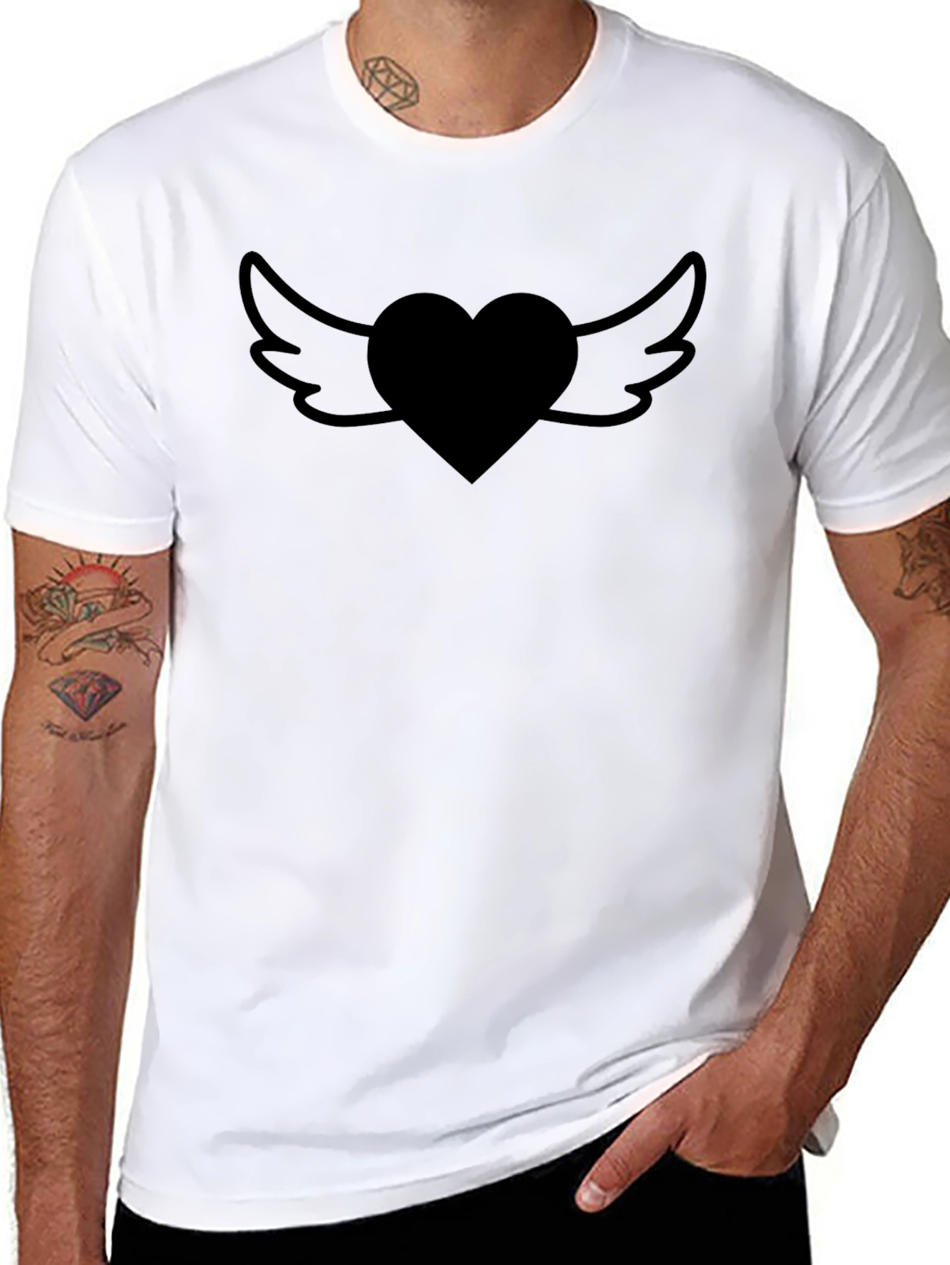 Heart Wings Graphic Tee - Casual Black T-Shirt