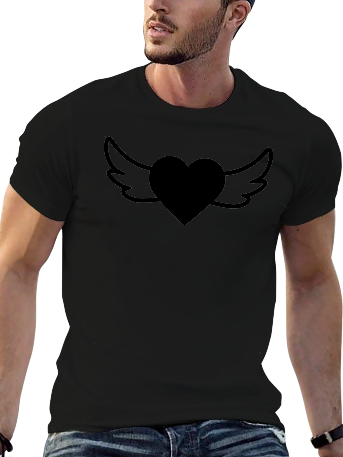 Heart Wings Graphic Tee - Casual Black T-Shirt