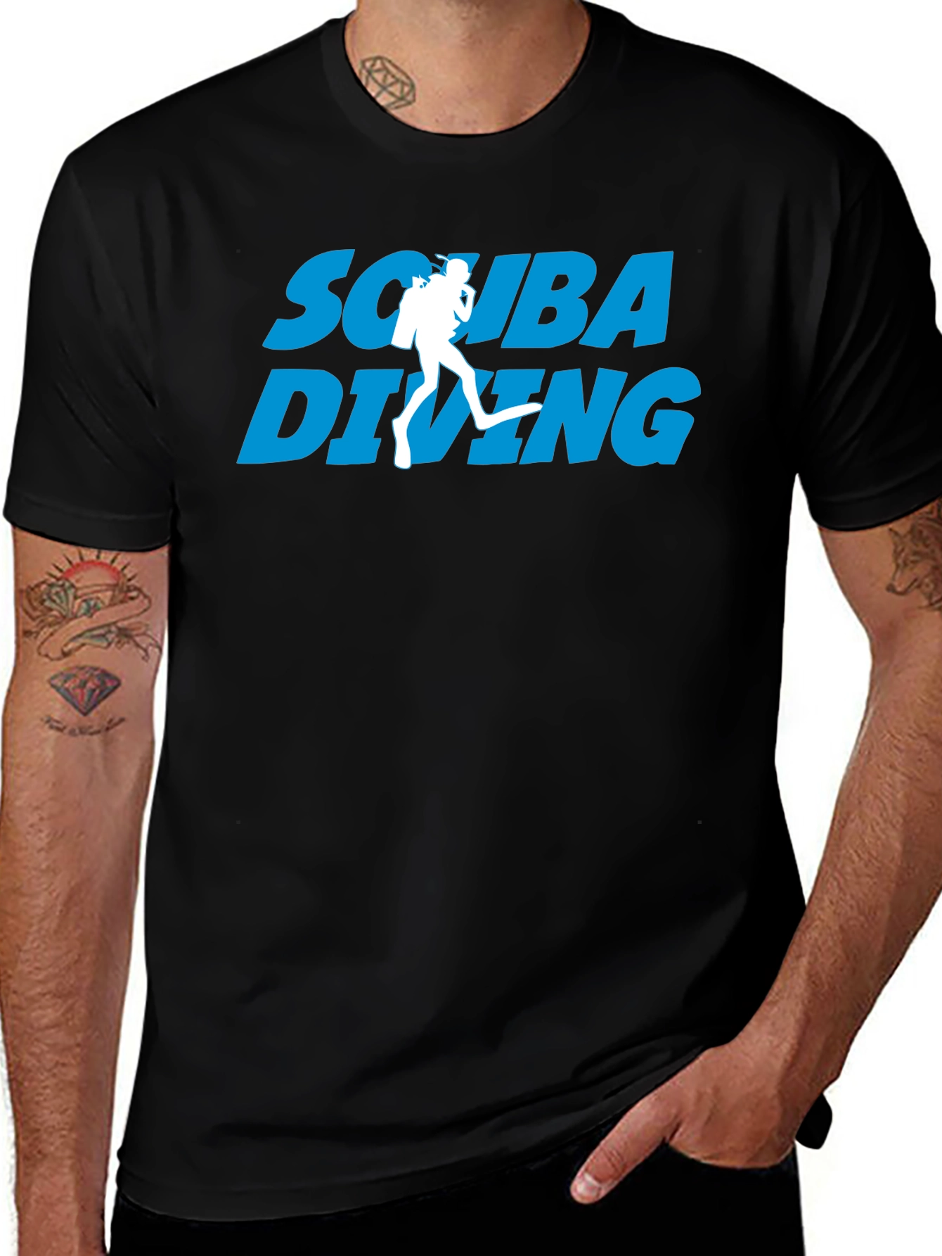 Scuba Diving Graphic Print Black T-Shirt