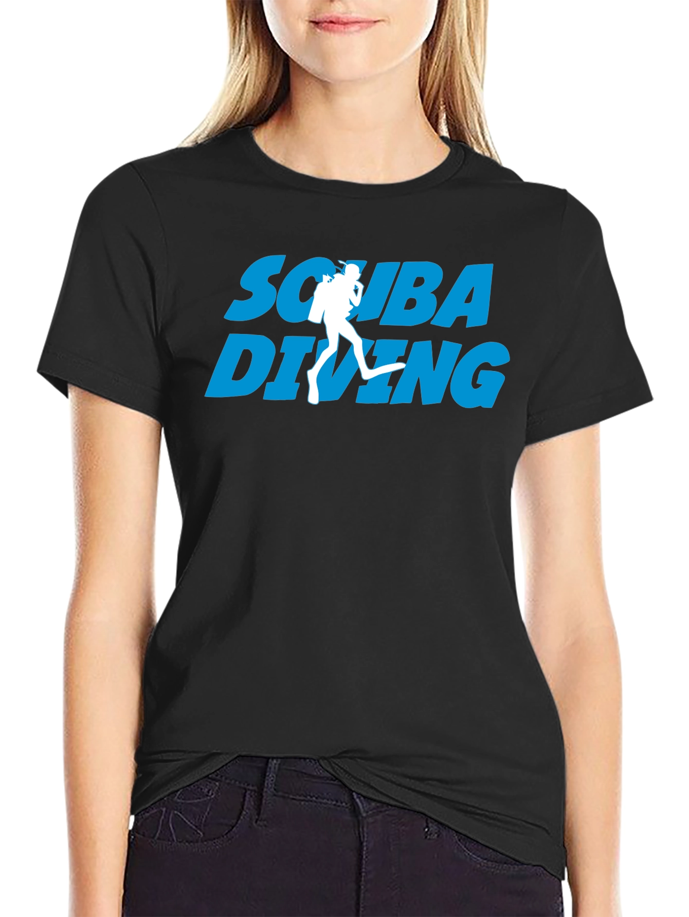 Scuba Diving Graphic Print Black T-Shirt