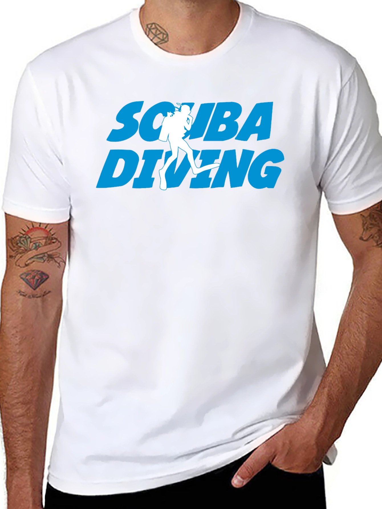 Scuba Diving Graphic Print Black T-Shirt