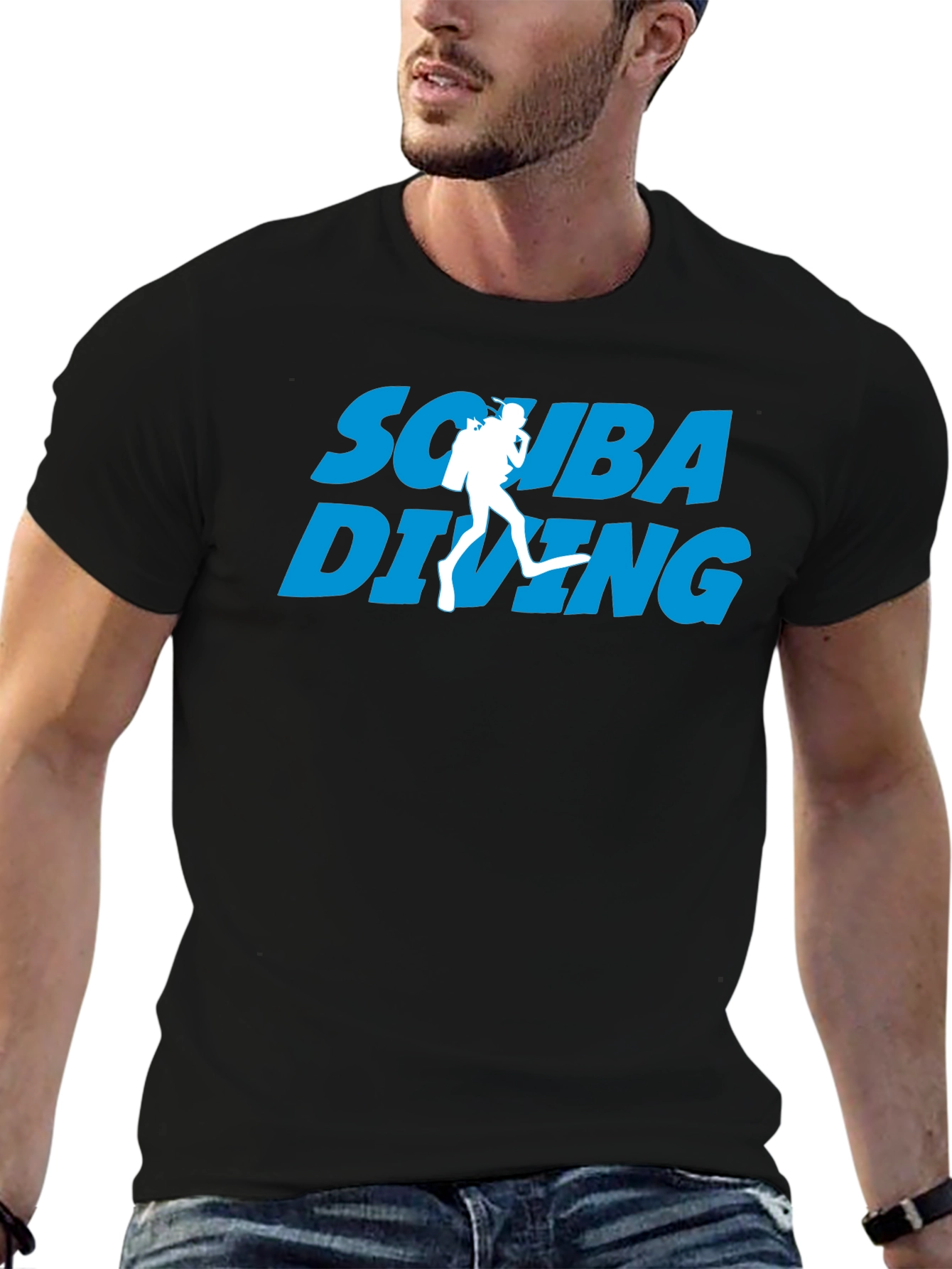 Scuba Diving Graphic Print Black T-Shirt