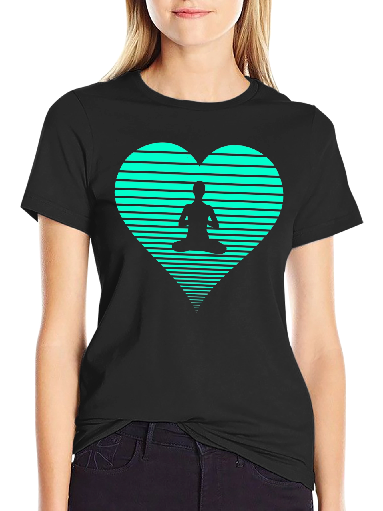 Yoga Heart Graphic Tee - Black Cotton T-Shirt