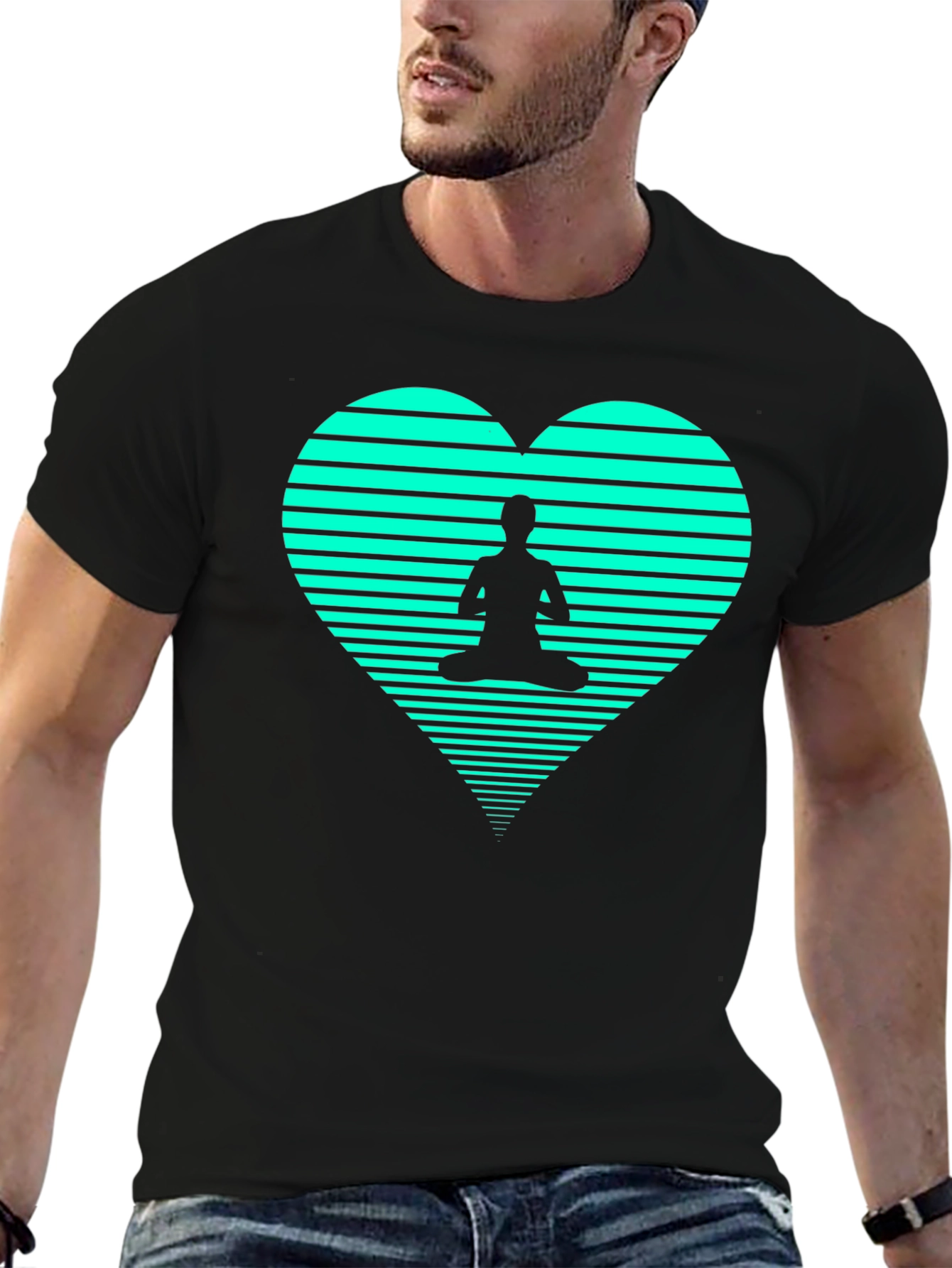 Yoga Heart Graphic Tee - Black Cotton T-Shirt