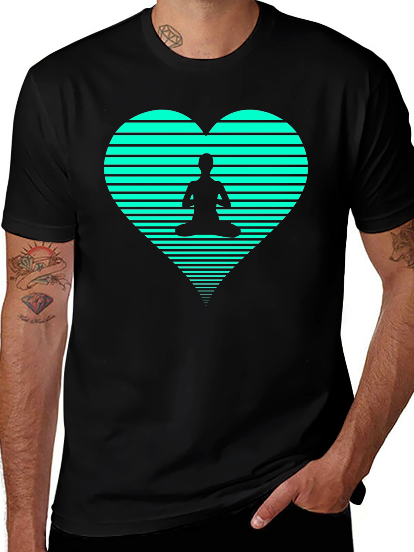 Yoga Heart Graphic Tee - Black Cotton T-Shirt