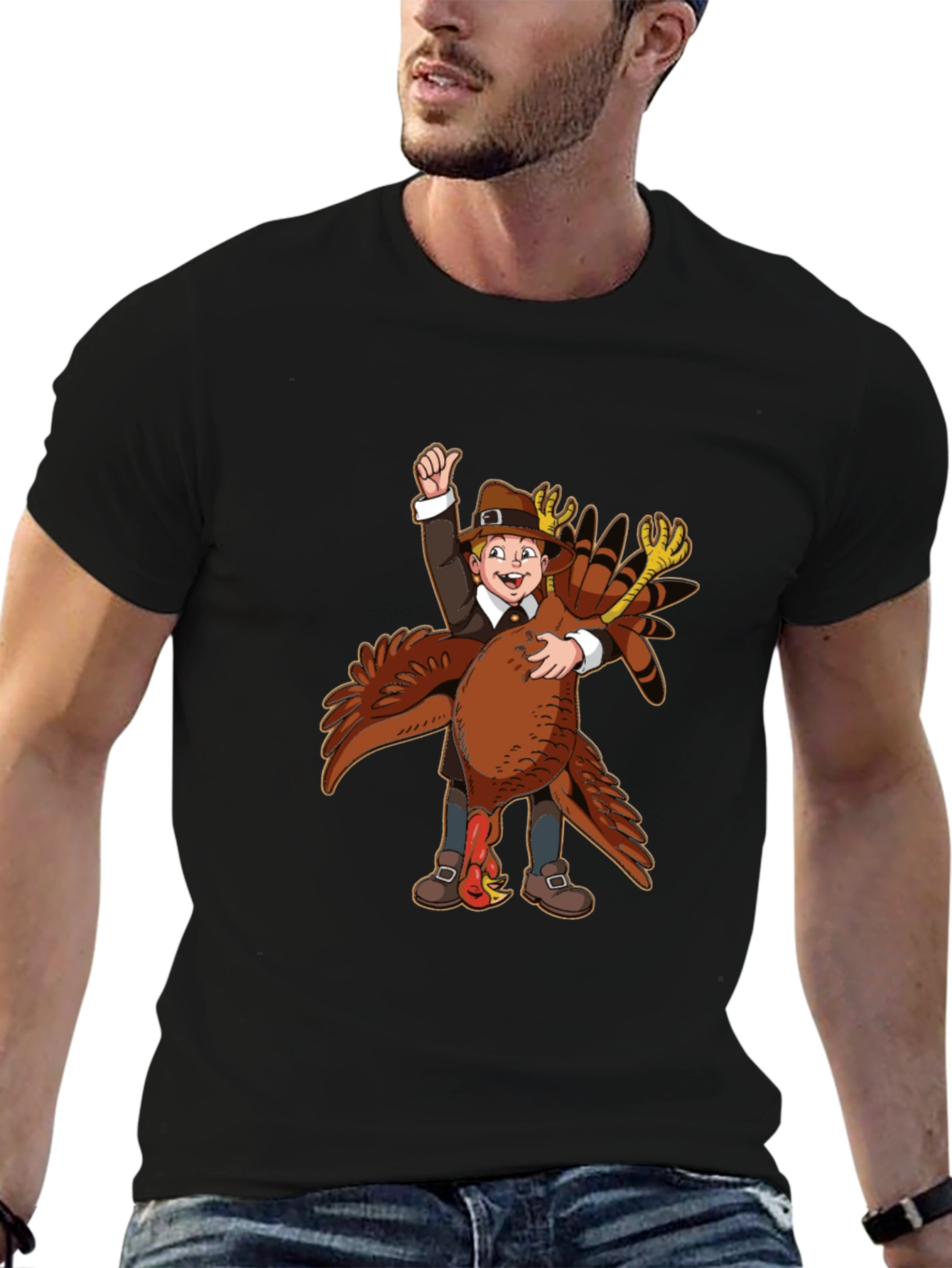 Thanksgiving Pilgrim Hugging Turkey T-Shirt
