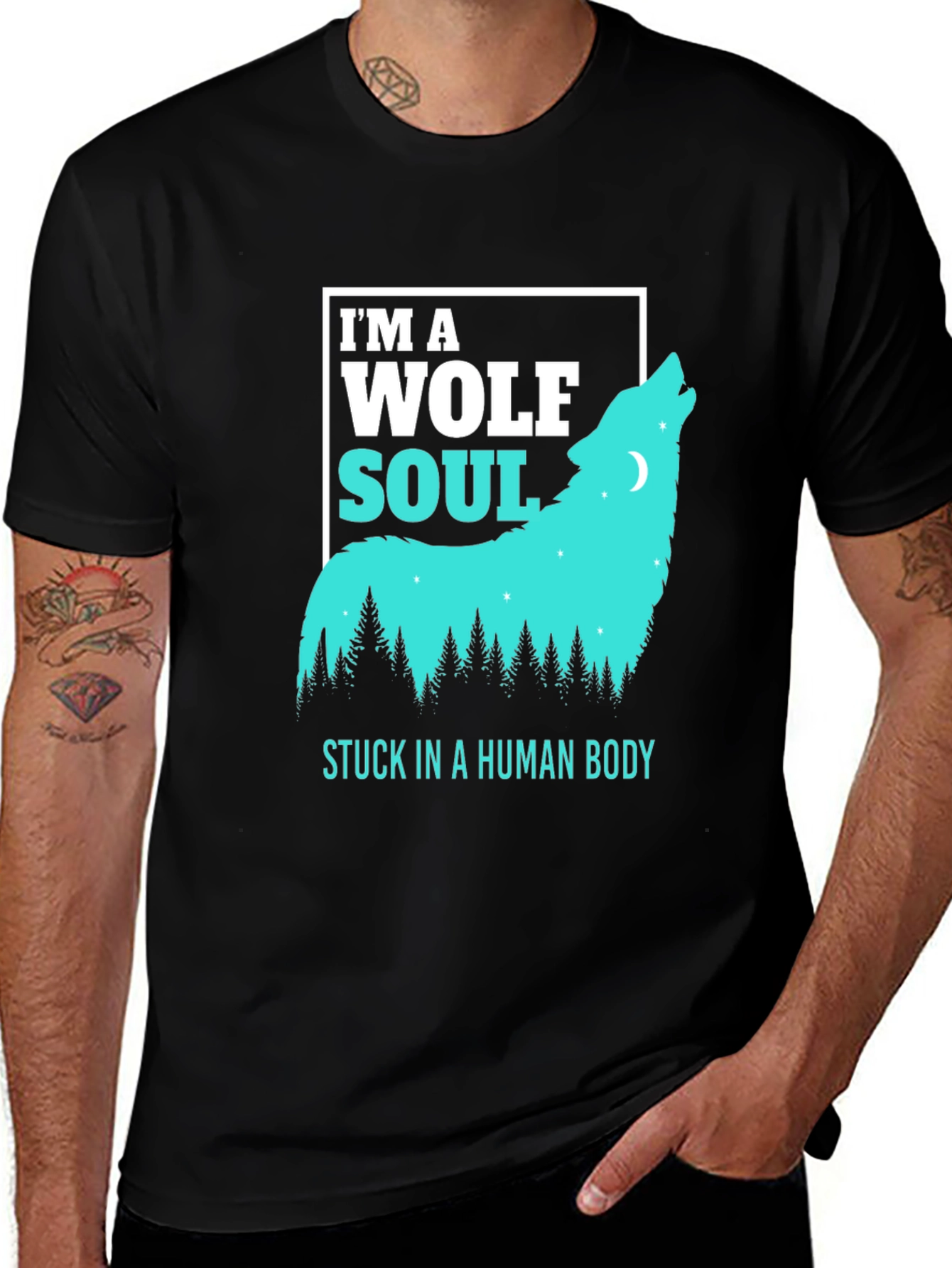 Wolf Soul Human Body Graphic Tee - Black