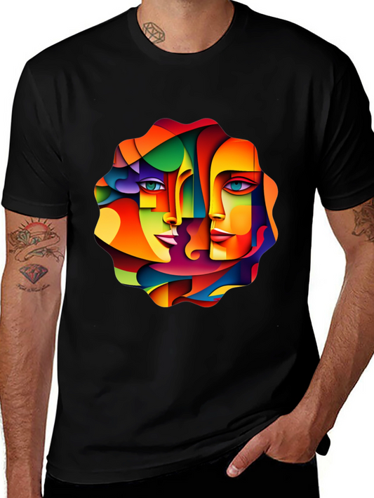 Abstract Faces Graphic Tee - Colorful Unisex T-Shirt