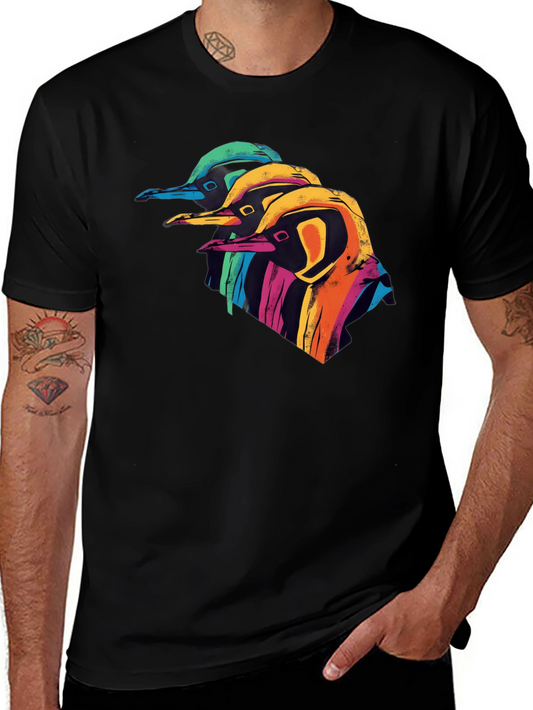 Colorful Penguin Graphic Black T-Shirt