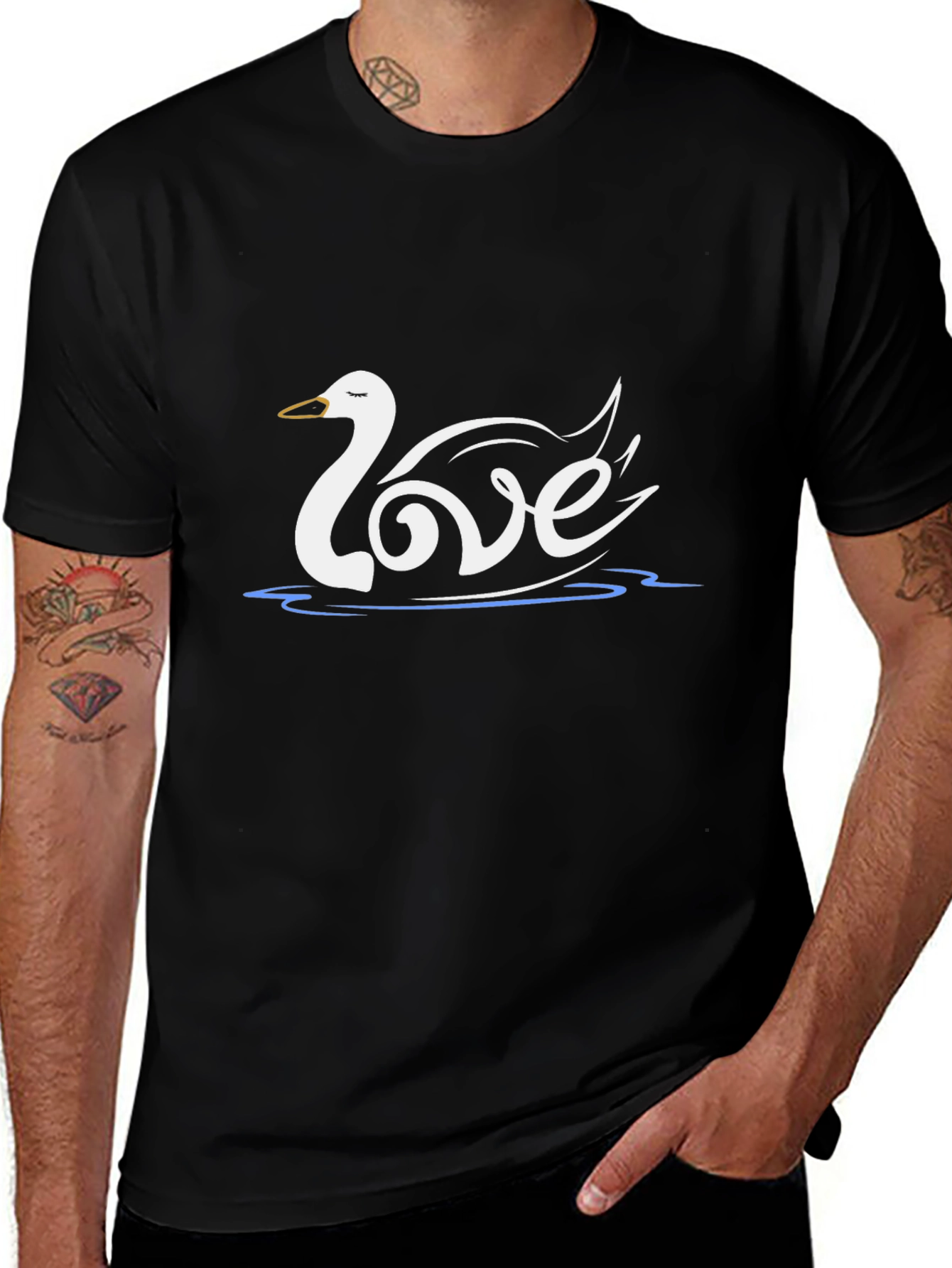 Love Swan Graphic Tee - Stylish Black T-Shirt