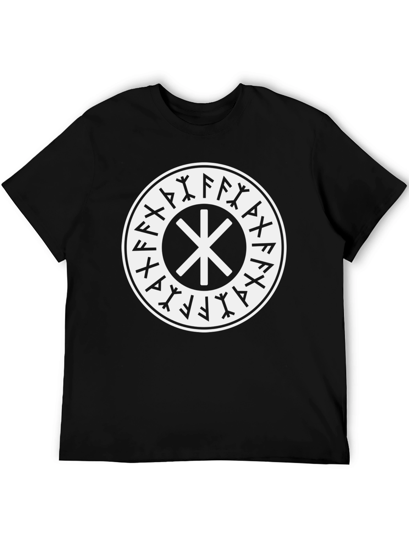 Black T-Shirt with Nordic Rune Symbol Graphic Print