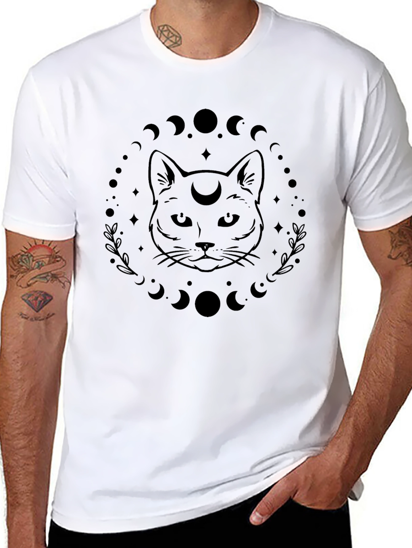 Mystic Cat Moon Phases Graphic T-Shirt
