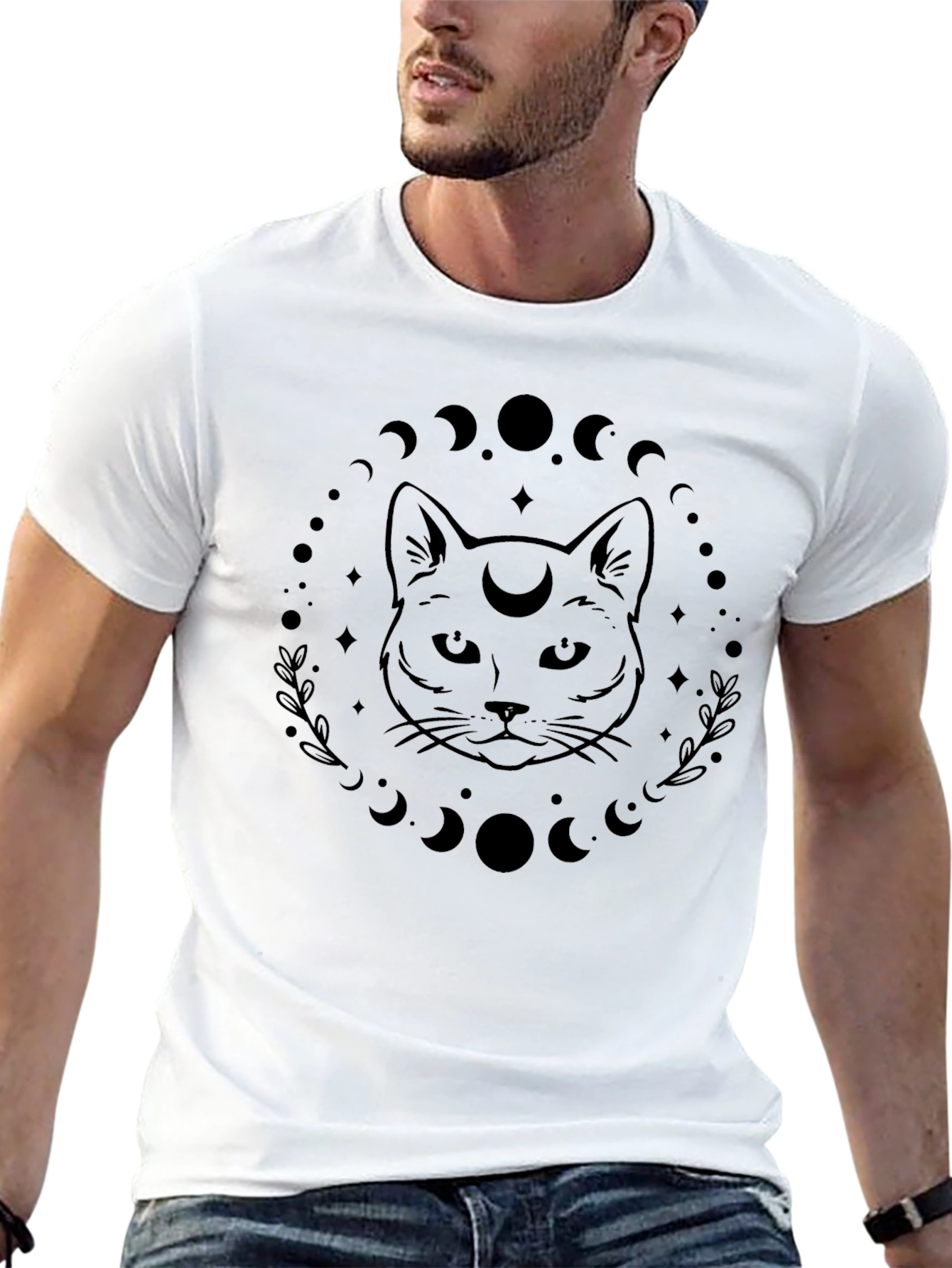 Mystic Cat Moon Phases Graphic T-Shirt