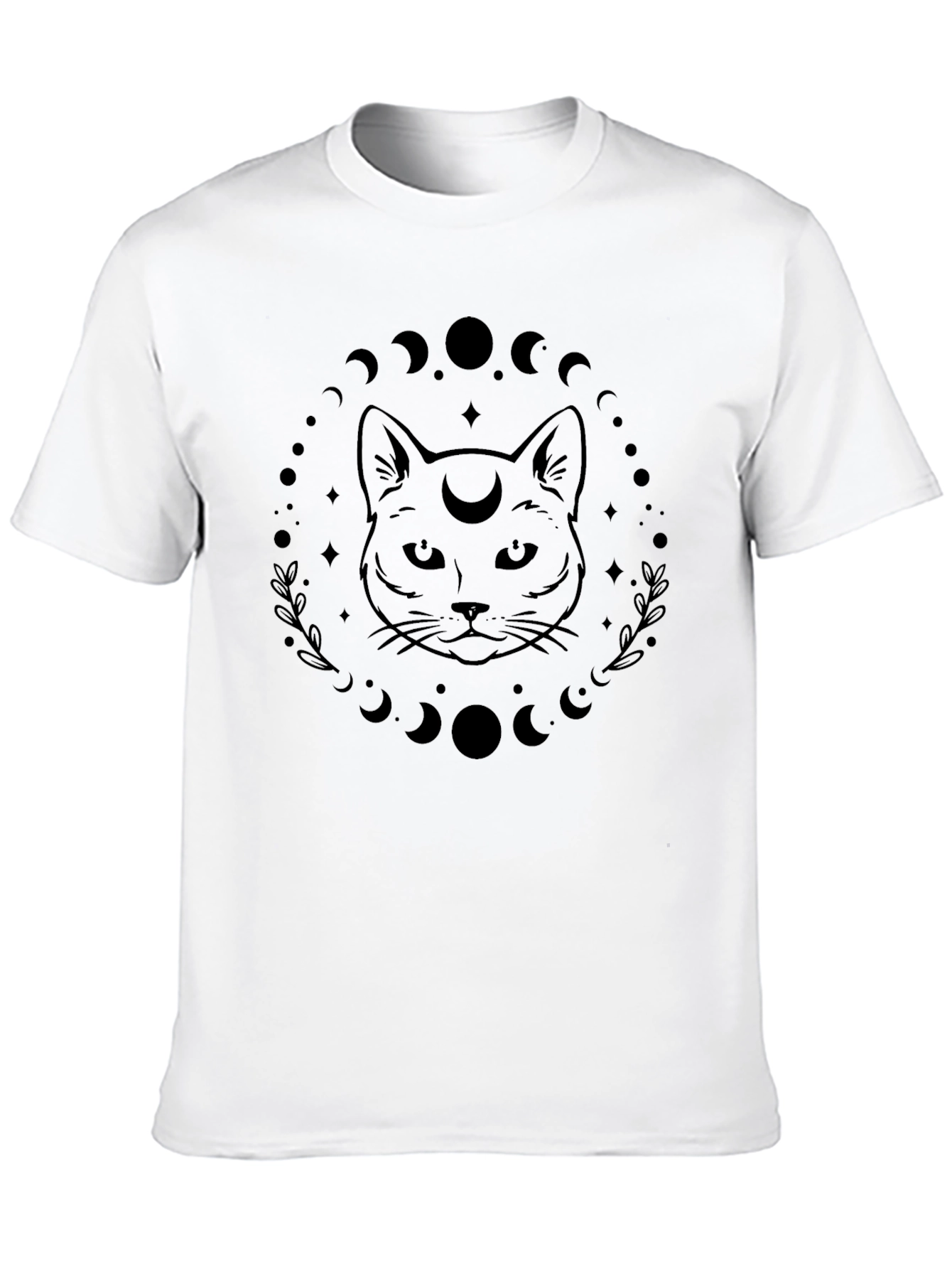 Mystic Cat Moon Phases Graphic T-Shirt
