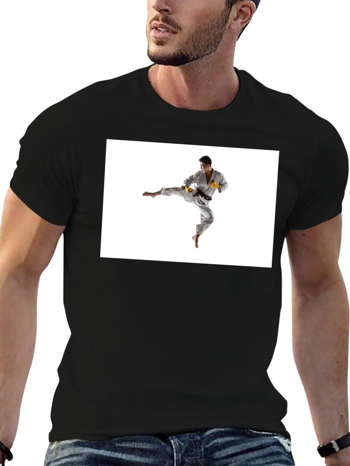 Black T-Shirt with Karate Graphic