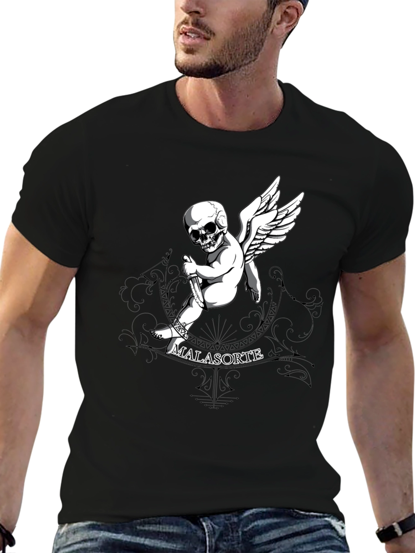 Skull Cupid Graphic T-Shirt - Mens Black Tee
