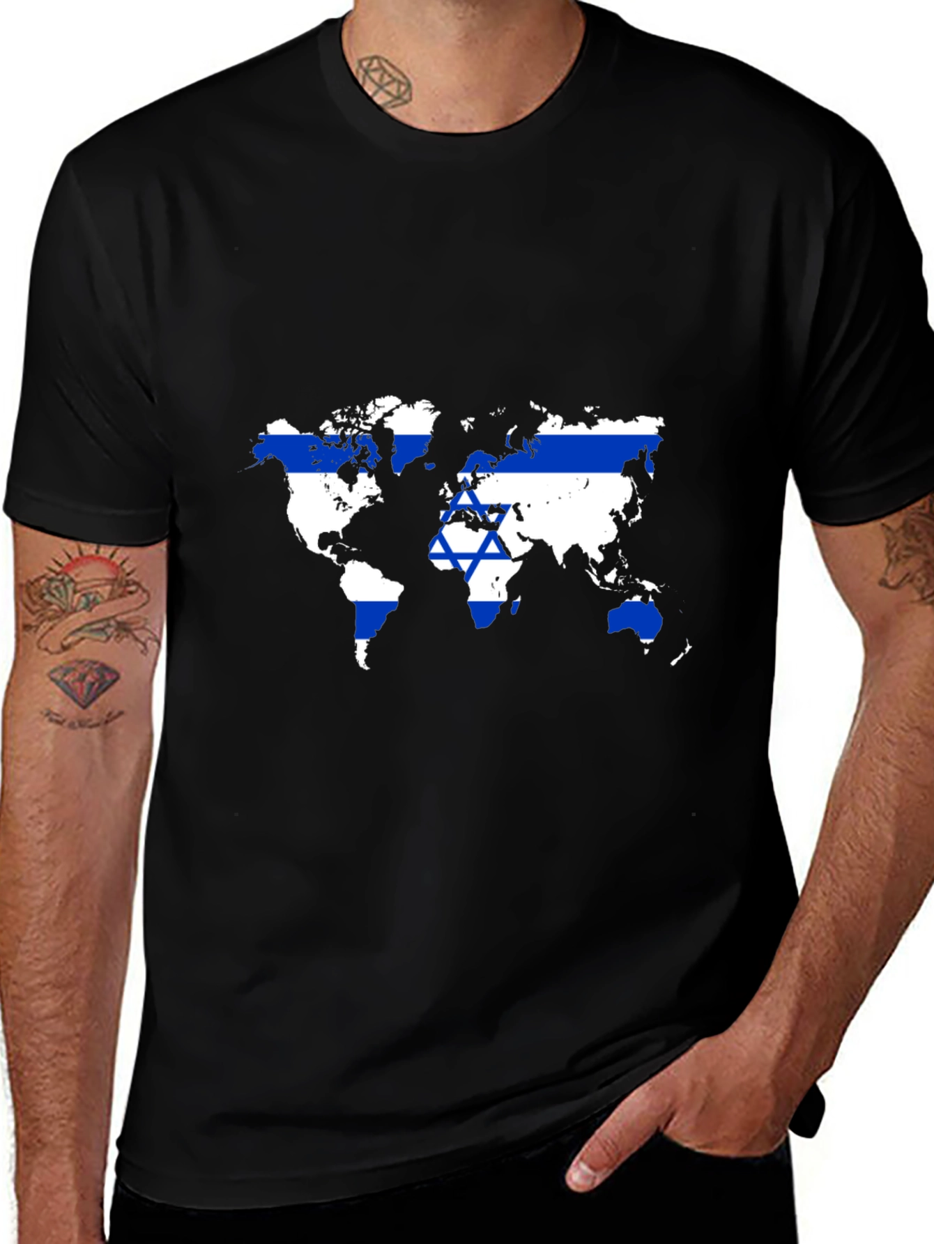 World Map Israel Flag Graphic T-Shirt