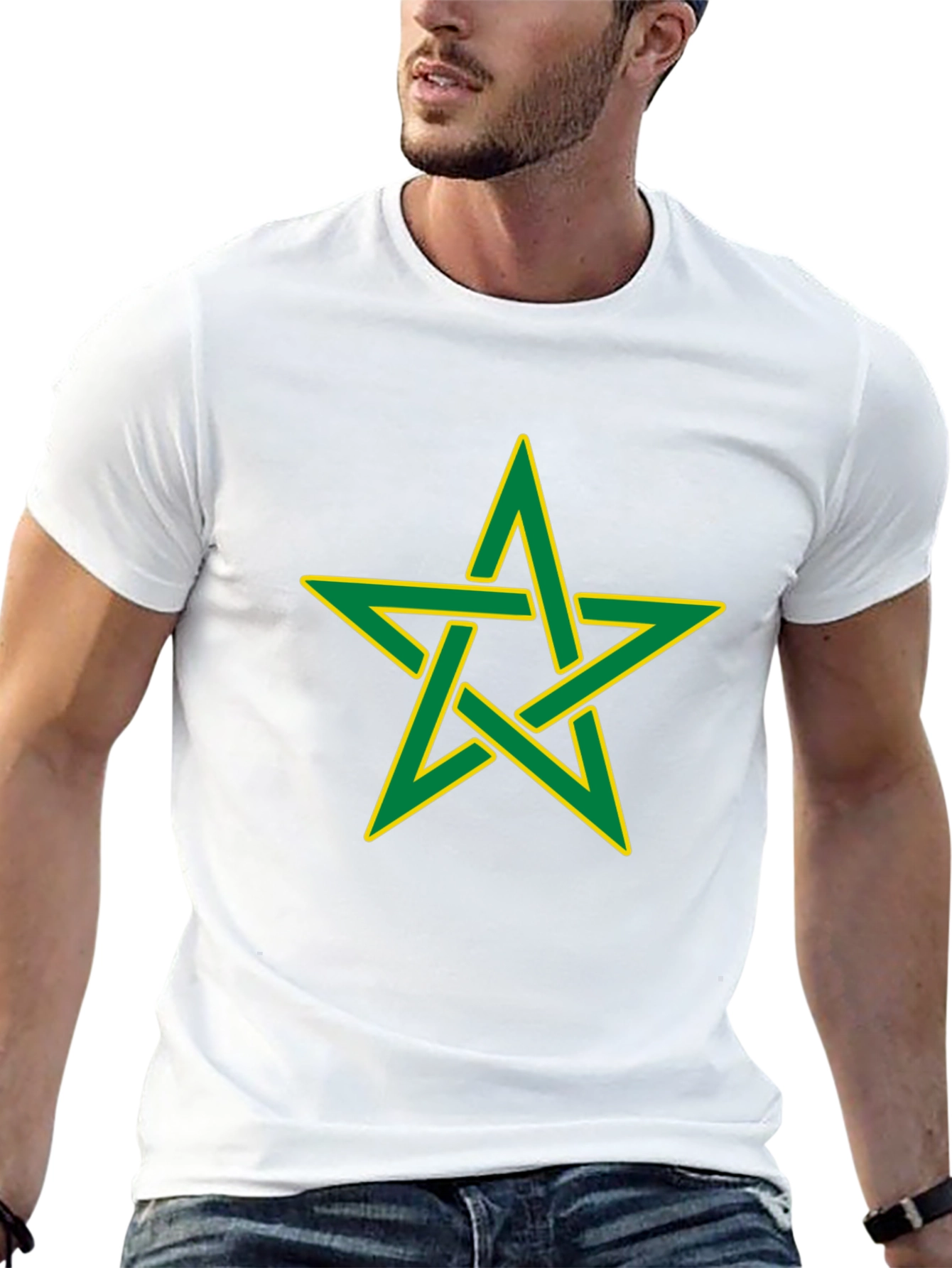 Black T-Shirt with Green and Yellow Moroccan Star