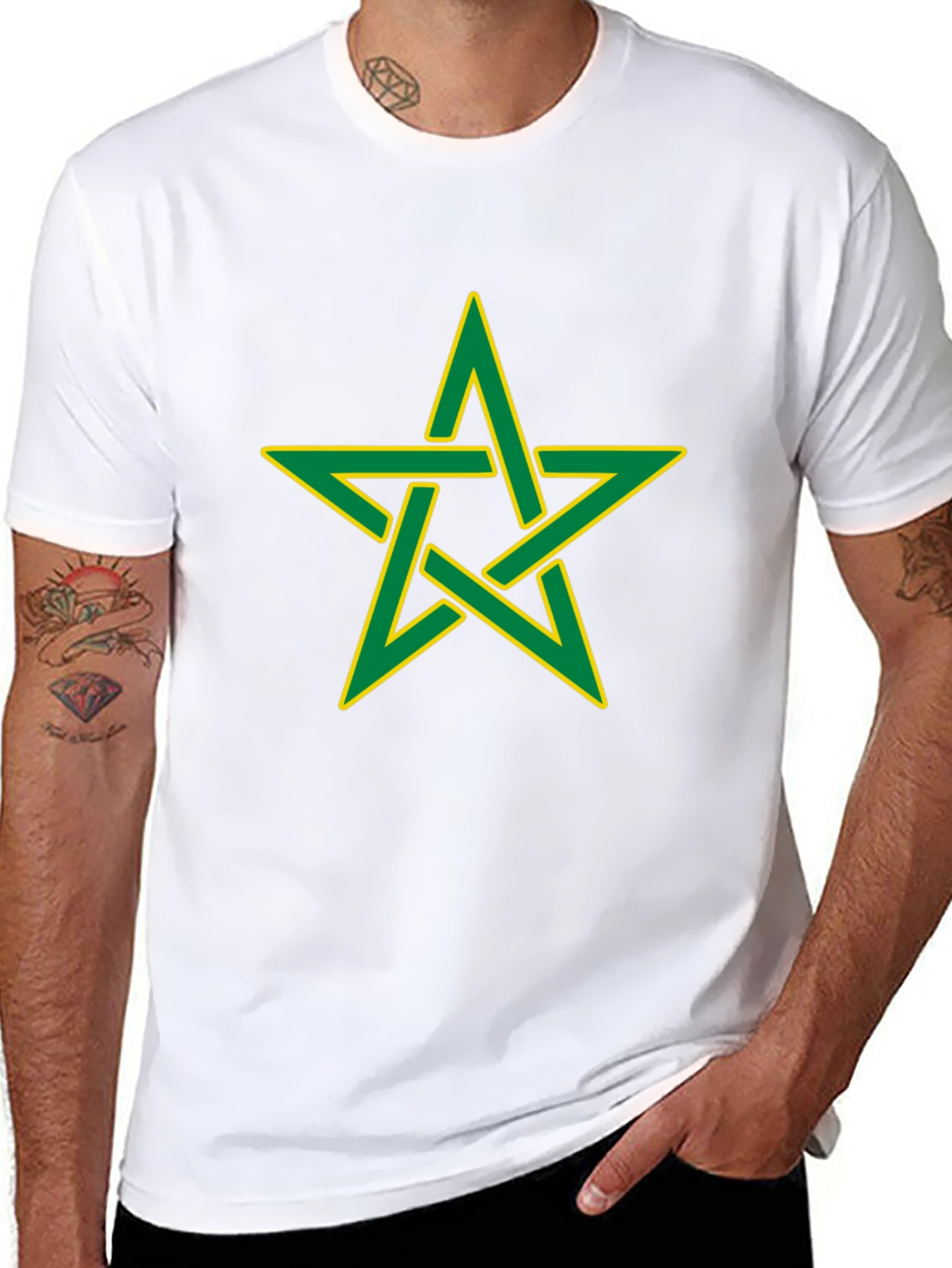 Black T-Shirt with Green and Yellow Moroccan Star