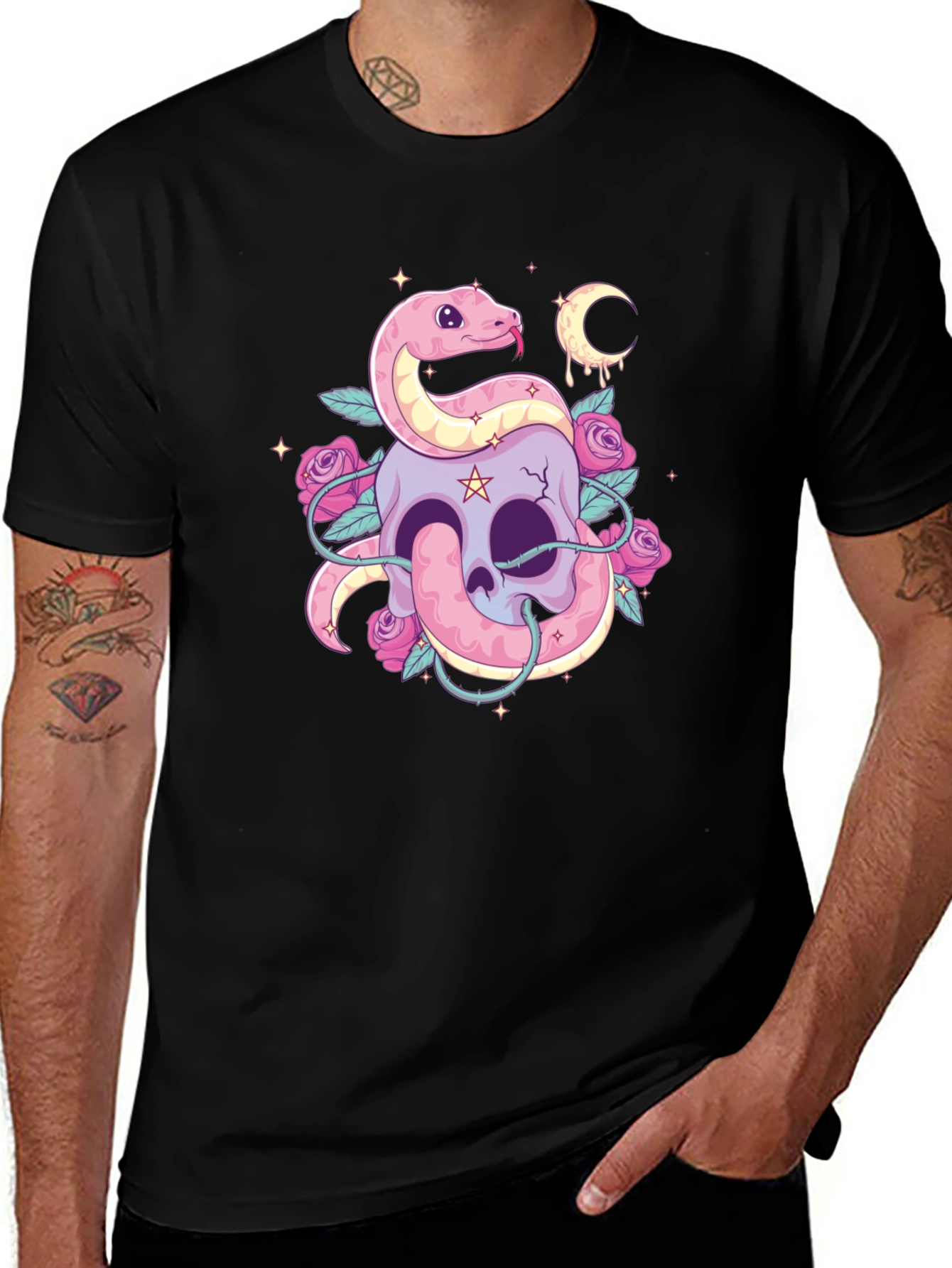 Skull & Snake Graphic Tee - Goth Aesthetic Shirt