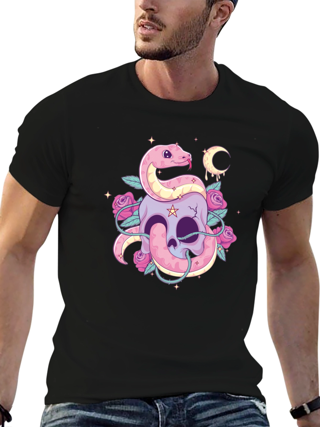 Skull & Snake Graphic Tee - Goth Aesthetic Shirt