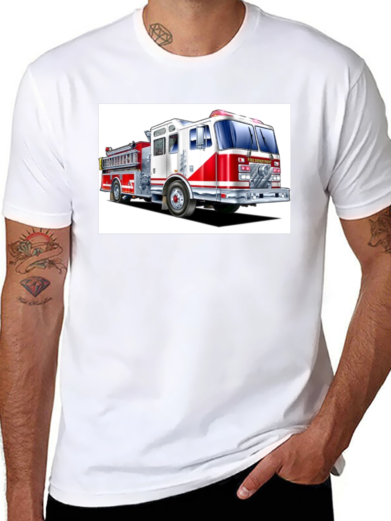 Fire Department Truck Graphic Tee - Black