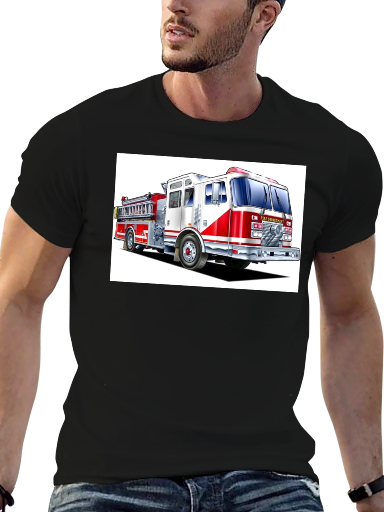 Fire Department Truck Graphic Tee - Black