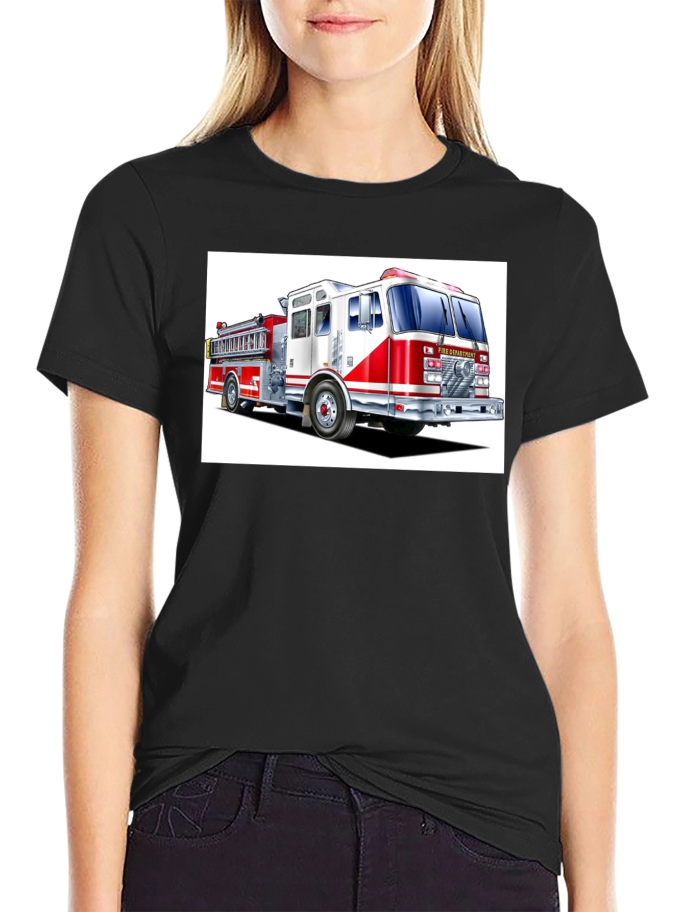 Fire Department Truck Graphic Tee - Black