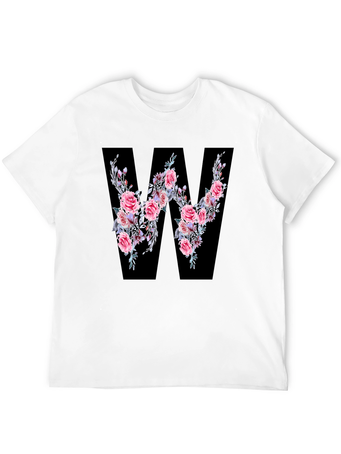 Floral Letter W Black T-Shirt