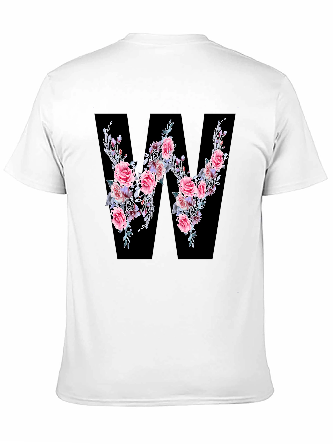 Floral Letter W Black T-Shirt