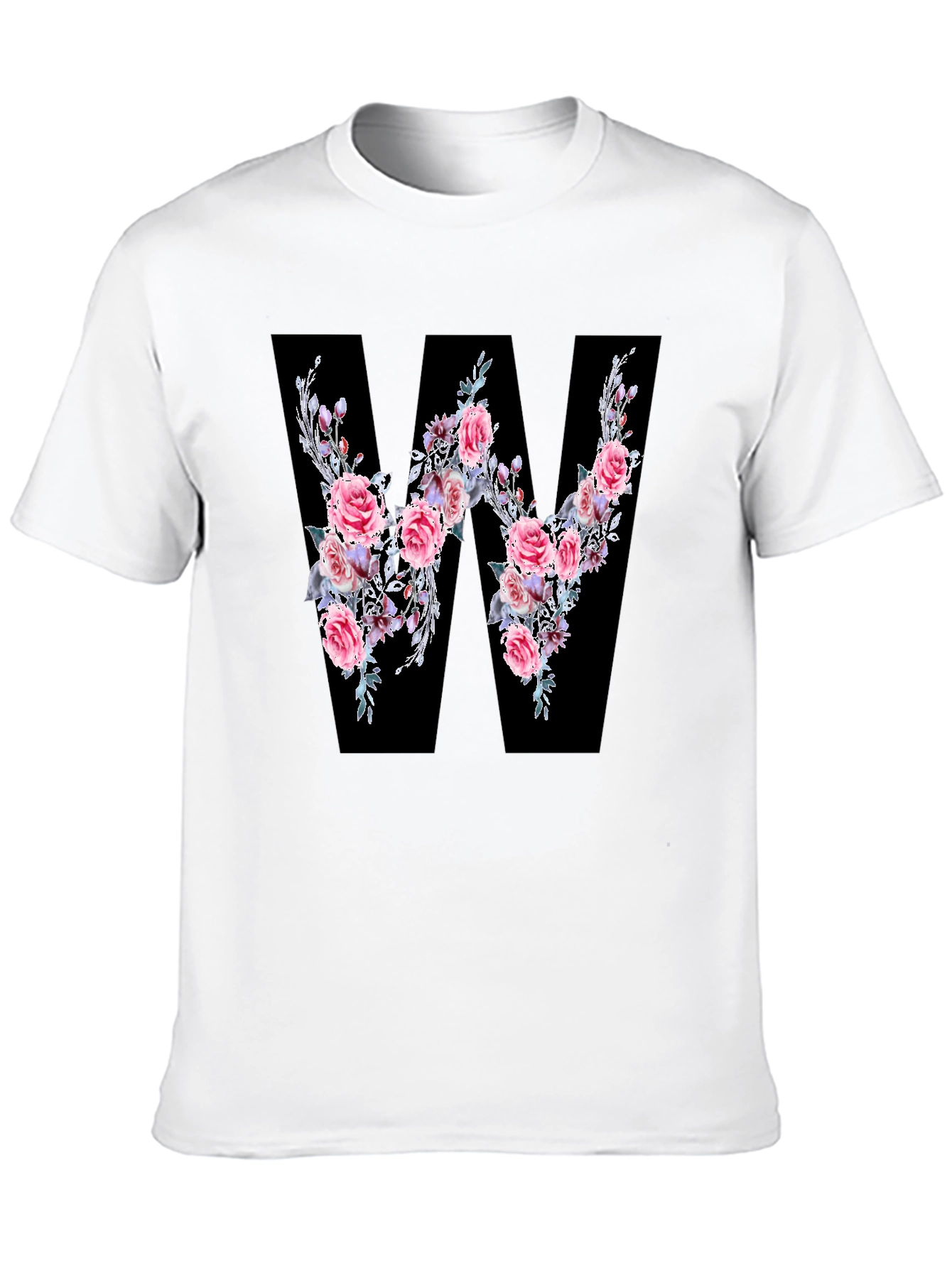 Floral Letter W Black T-Shirt