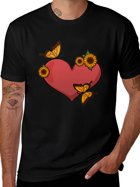 Heart Sunflower Butterfly Graphic Tee