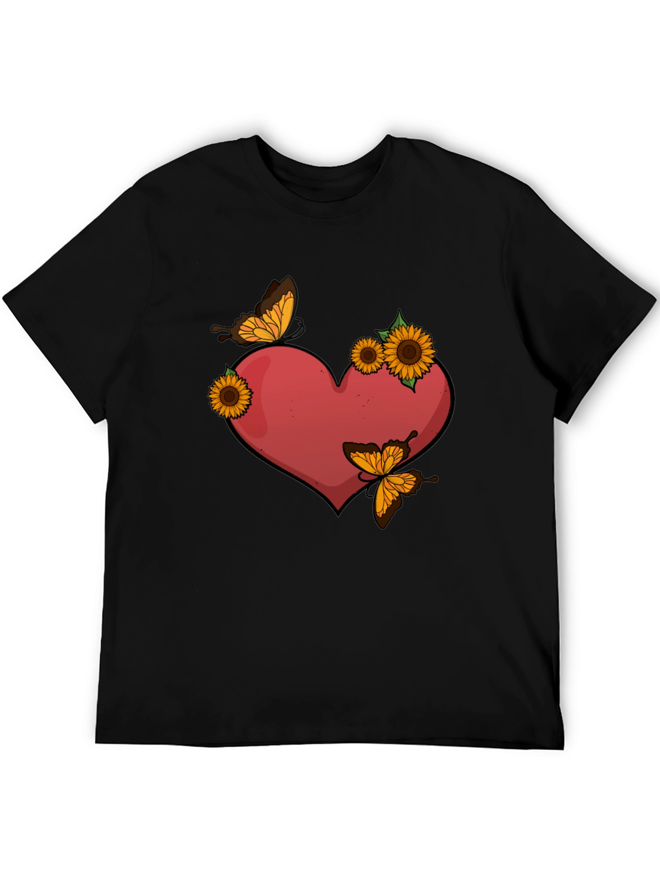 Heart Sunflower Butterfly Graphic Tee