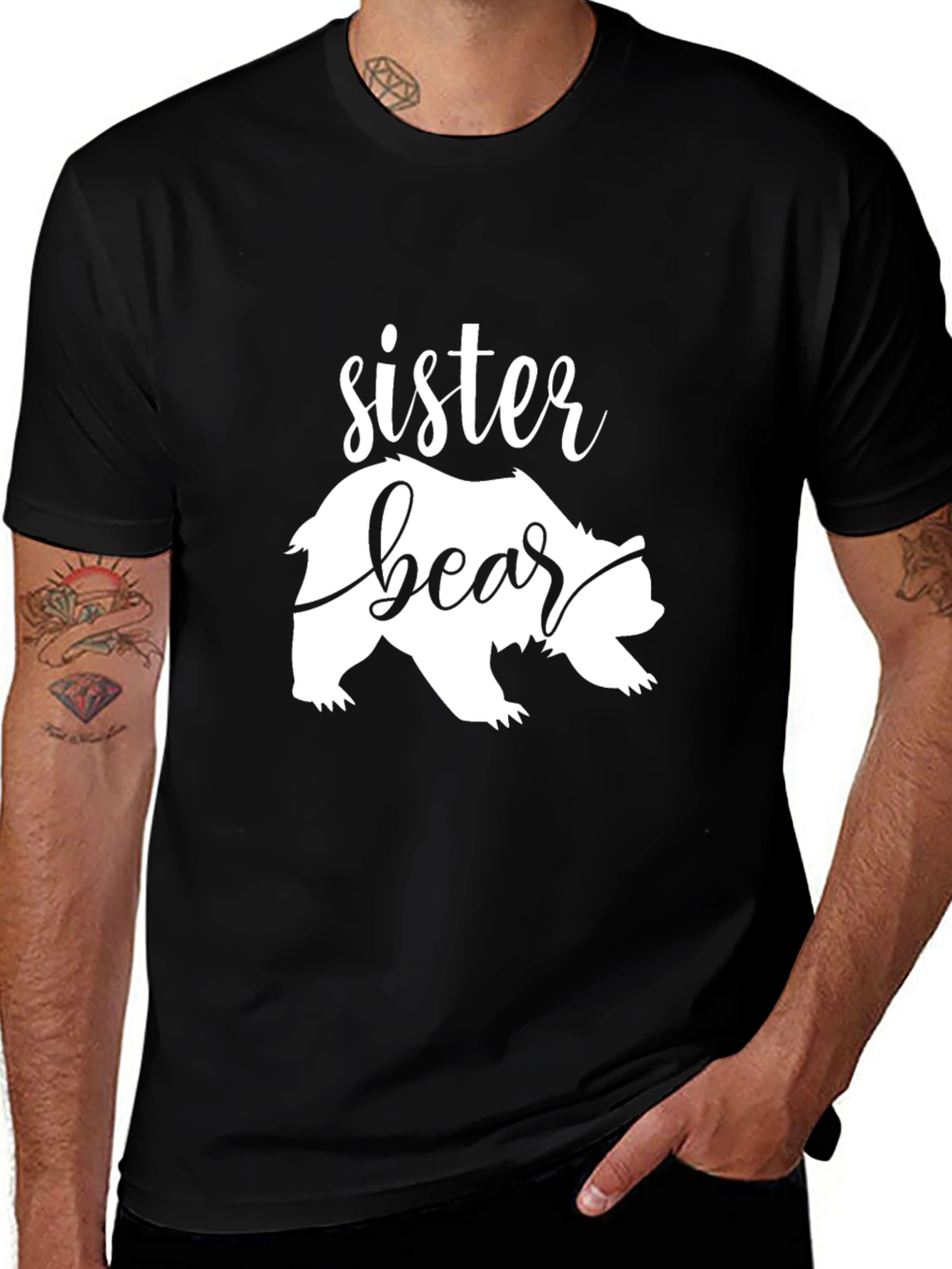 Sister Bear Graphic T-Shirt - Black Cotton Tee